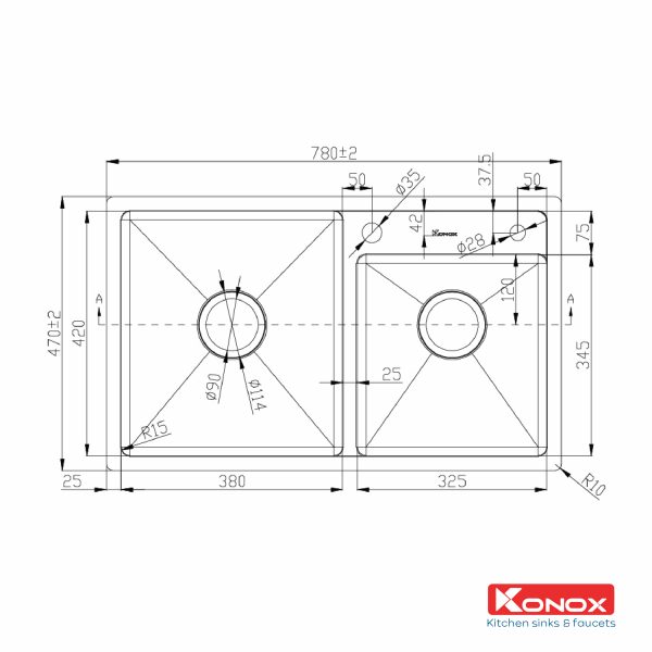 kích thước chậu konox